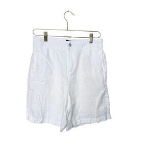 Tahari 100% Linen High Rise Chino Shorts Women M White‎ Nautical Minimalist